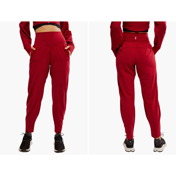 (S) NWOT $148 Free People Never‎ Better Structured Joggers Crimson - Picture 1 of 8